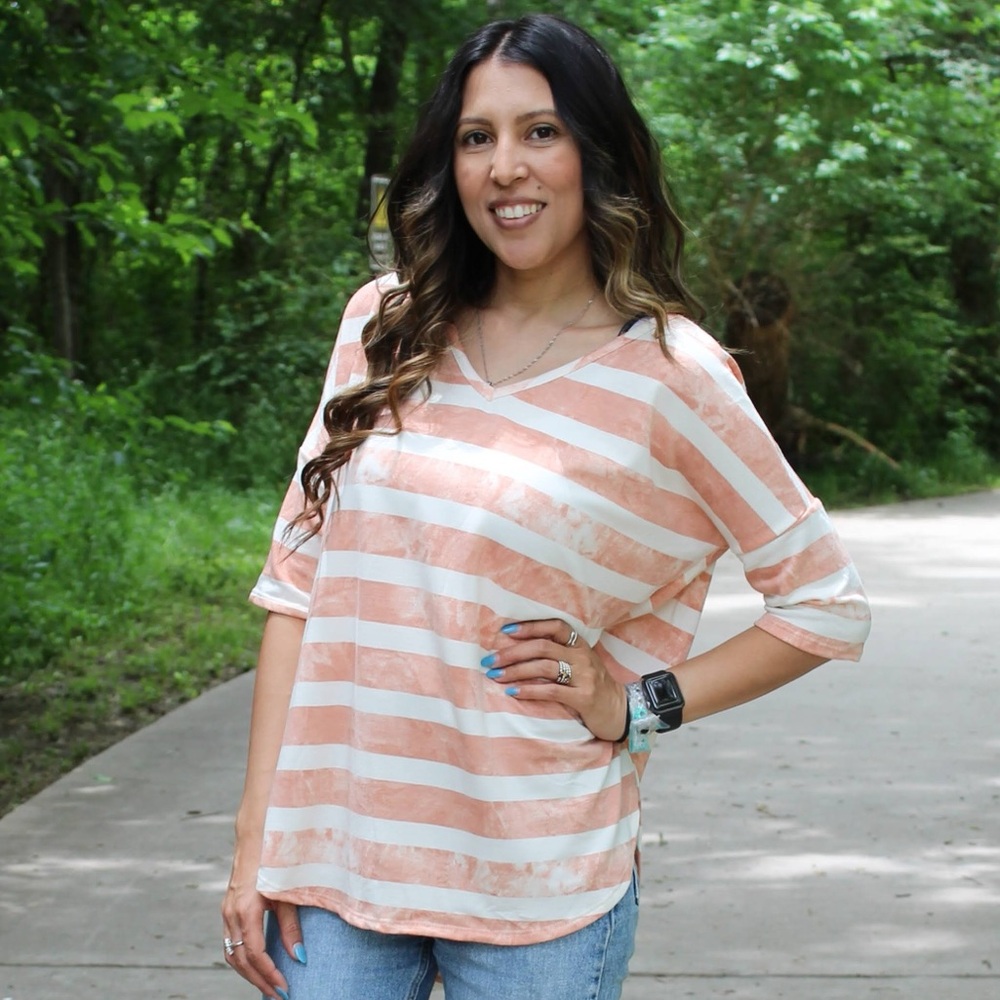 Striped V-Neck Tie Dye Top